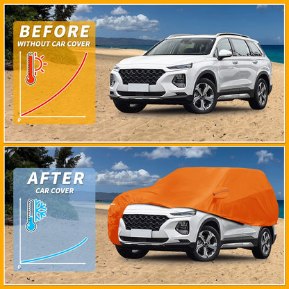 Waterproof Car Cover for Hyundai Santa Fe (All Weather, Orange, Zipper)