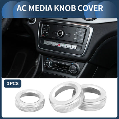 AC Media Knob Covers for Mercedes-Benz A B E GLK GLA CLA Class Silver Tone 3 x