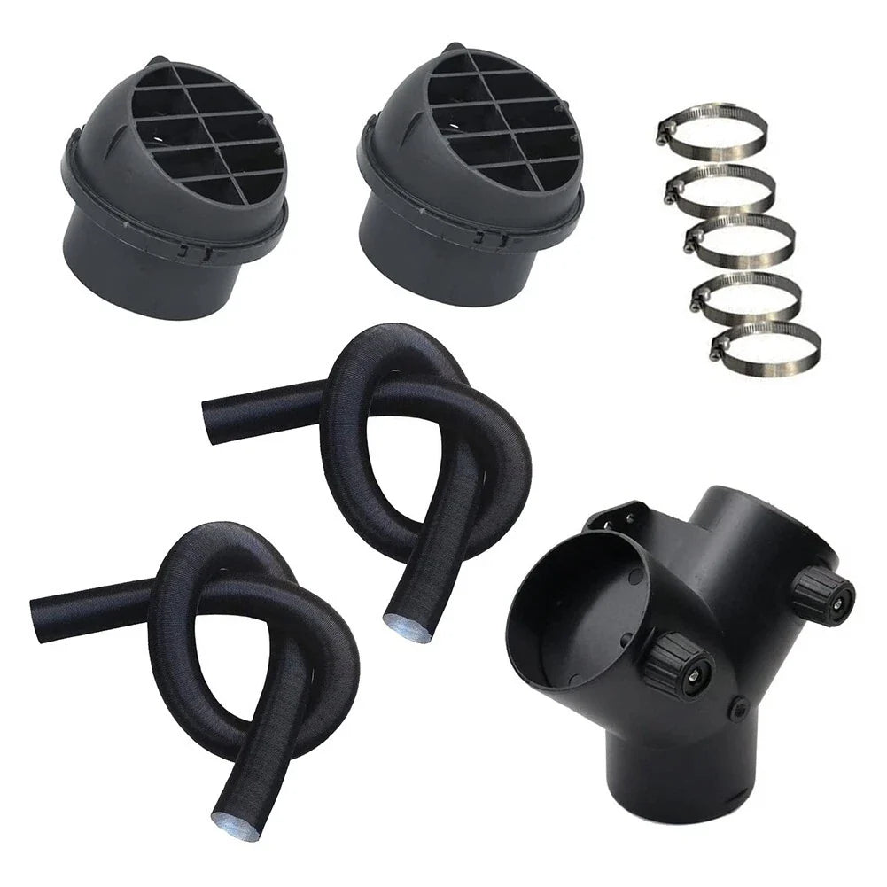 75mm Pipe Ducting Y Piece + Warm Air-Outlet Vent + Hose Clip for Diesel-Heater