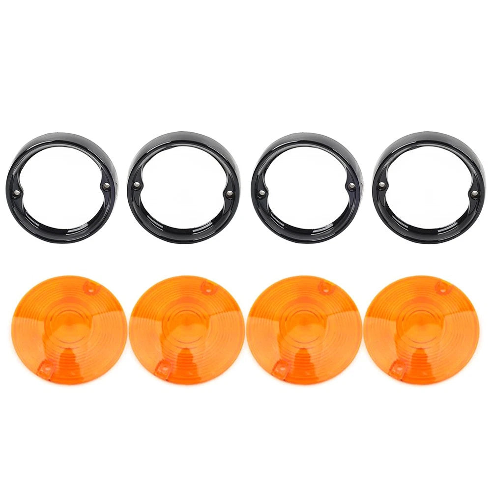 Set of 4 Turn Signal Light Lens Cover Bezel Visor Ring for Harley (1986–Present)