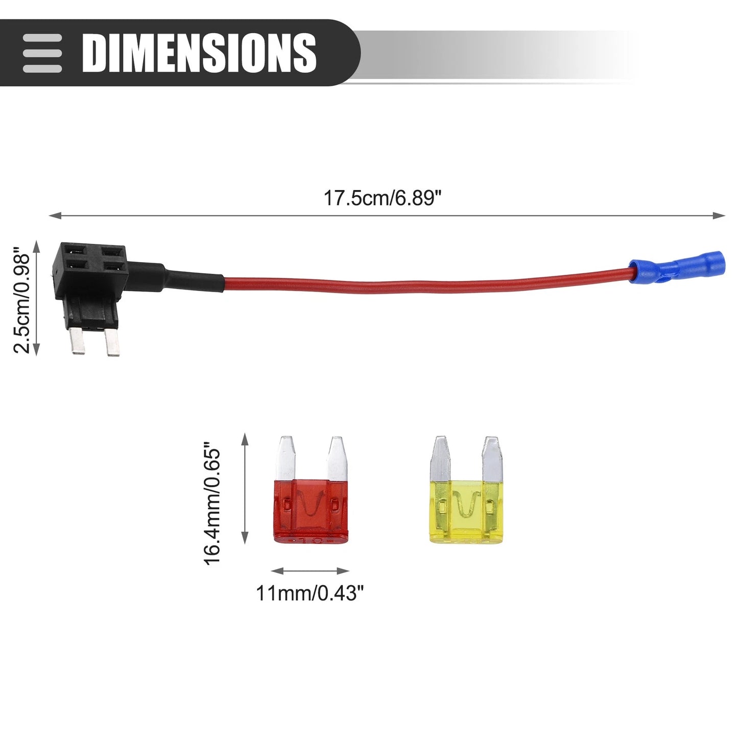 Set of 2 Circuit 12V Mini Fuse Taps w/ 10A 20A ATM APM Blade Fuses