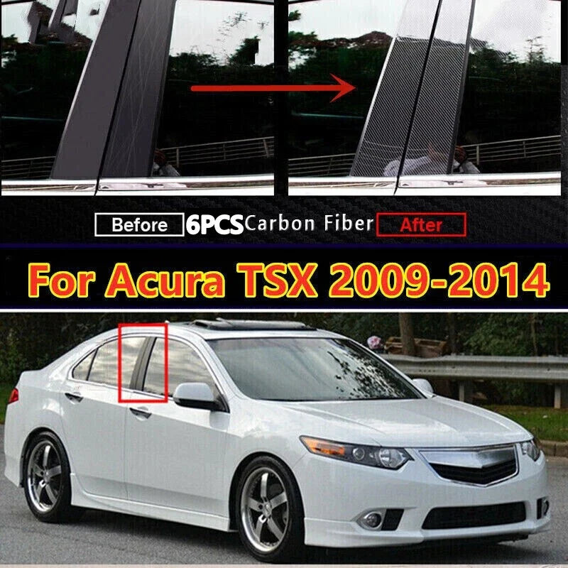 6x Carbon Fiber Pillar Posts Cover Trim for Acura TSX (2009-2014)