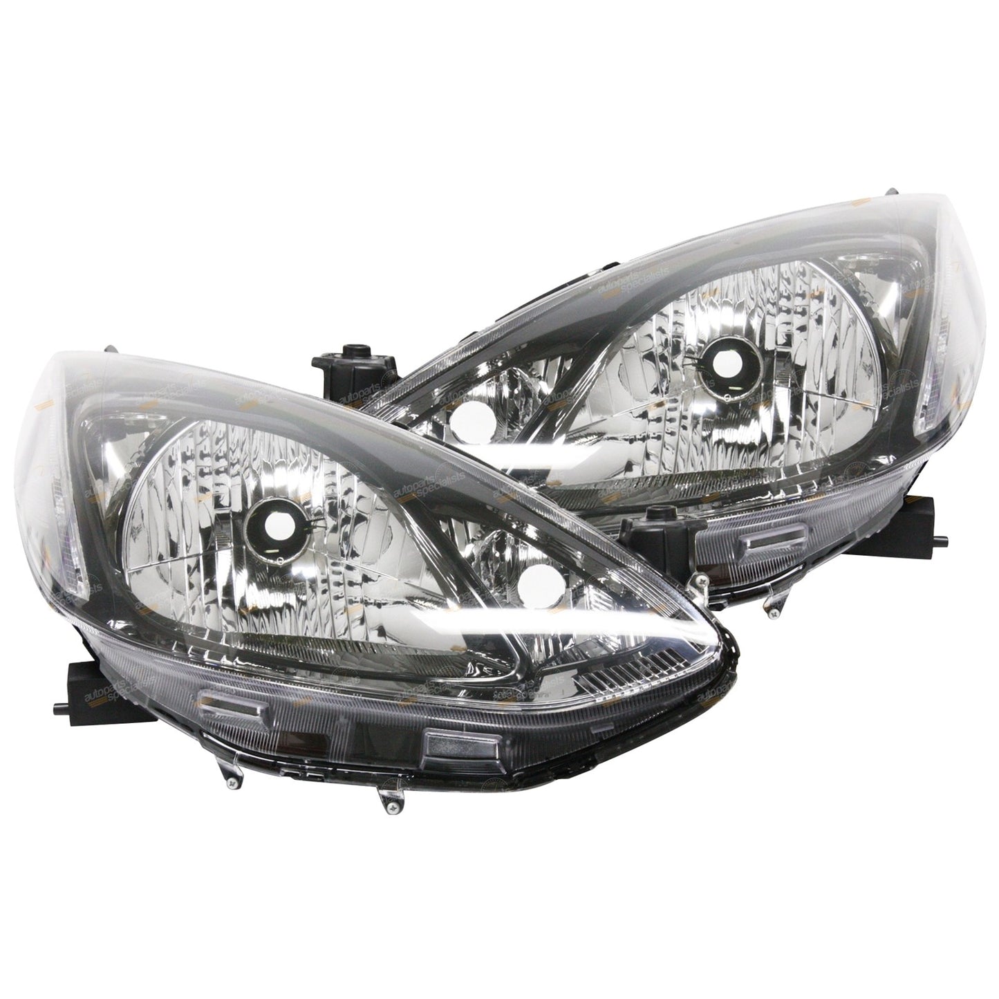 Set of 2 Black Headlights for Mazda 2 (2007–2014)