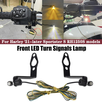 Mini Front LED Turn Signal Light w/Bracket for Harley Sportster S (21-24)