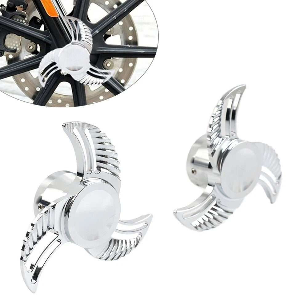 Chrome Spun Blade Front Axle Caps Nut Covers for Harley Softail Dyna