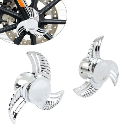 Chrome Spun Blade Front Axle Caps Nut Covers for Harley Softail Dyna