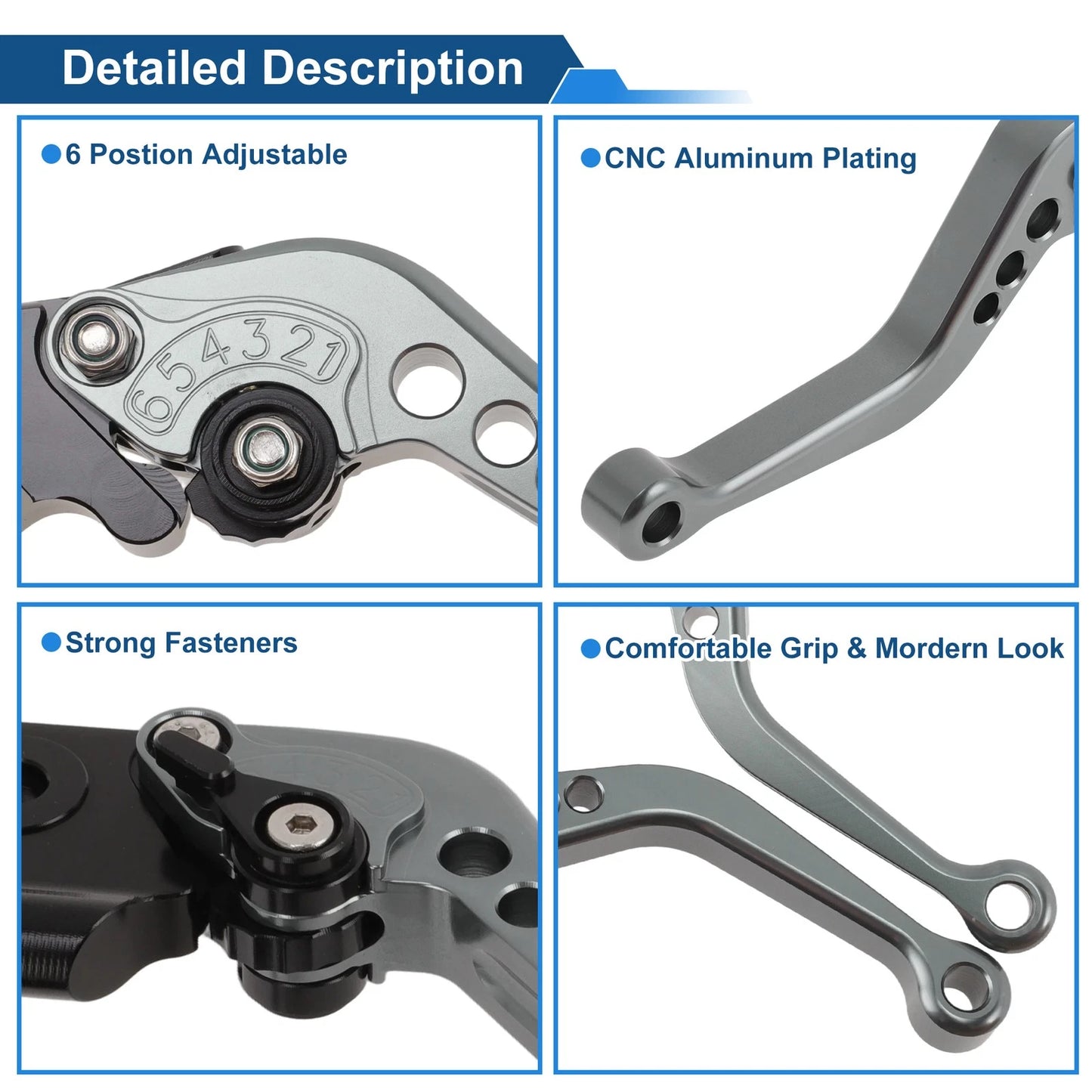 Short Brake Clutch Levers for Yamaha FZ6R (2009–2017) Titanium Tone 1 Pair