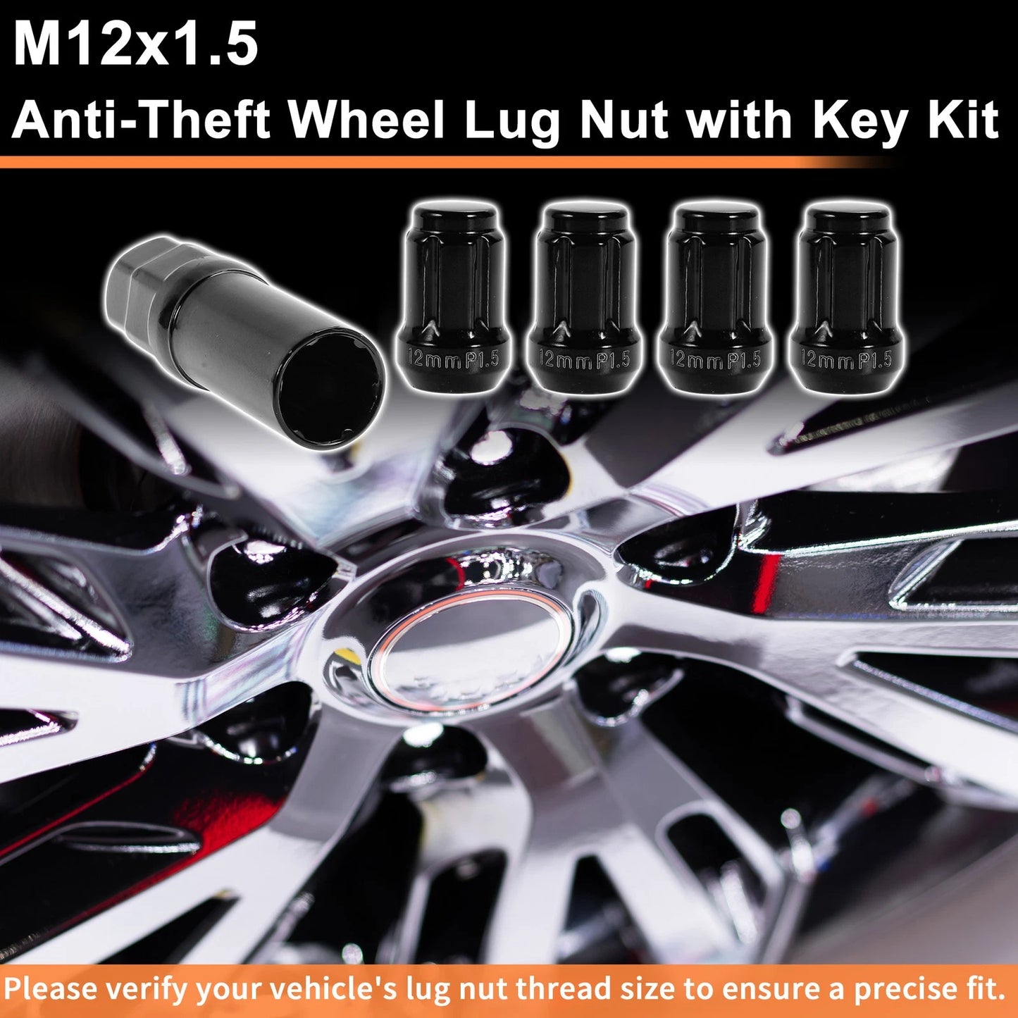 M12x1.5 Tire Wheel Locking Nut Set with 1 Socket Key for Honda Toyota