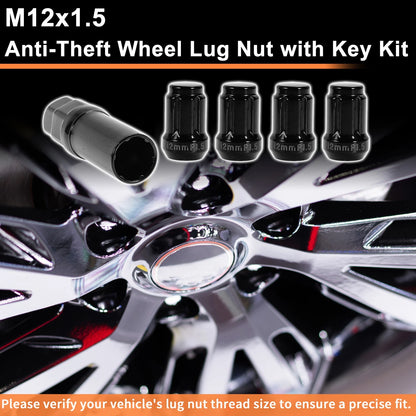 M12x1.5 Tire Wheel Locking Nut Set with 1 Socket Key for Honda Toyota