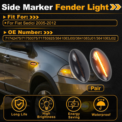 Dynamic LED Amber Side Marker Fender Light 71742475 for Fiat Sedici (2005–2012)