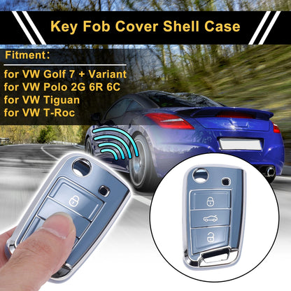 TPU Car Key Case for VW Golf 7 (2013–2020) - Gray Silver Tone, 3 Buttons