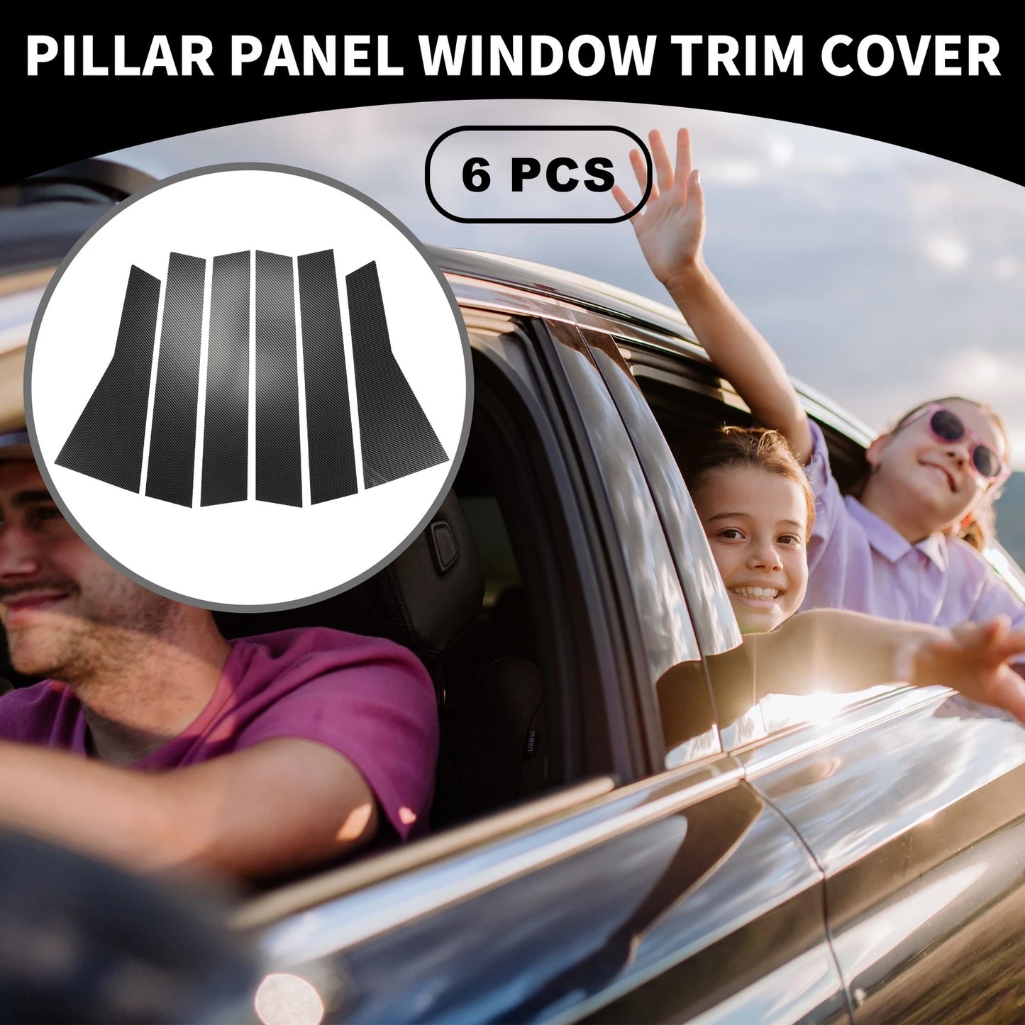 Set of 6 Car Pillar Window Trim Covers for Honda CR-V (2017–2022) Black Carbon Fiber