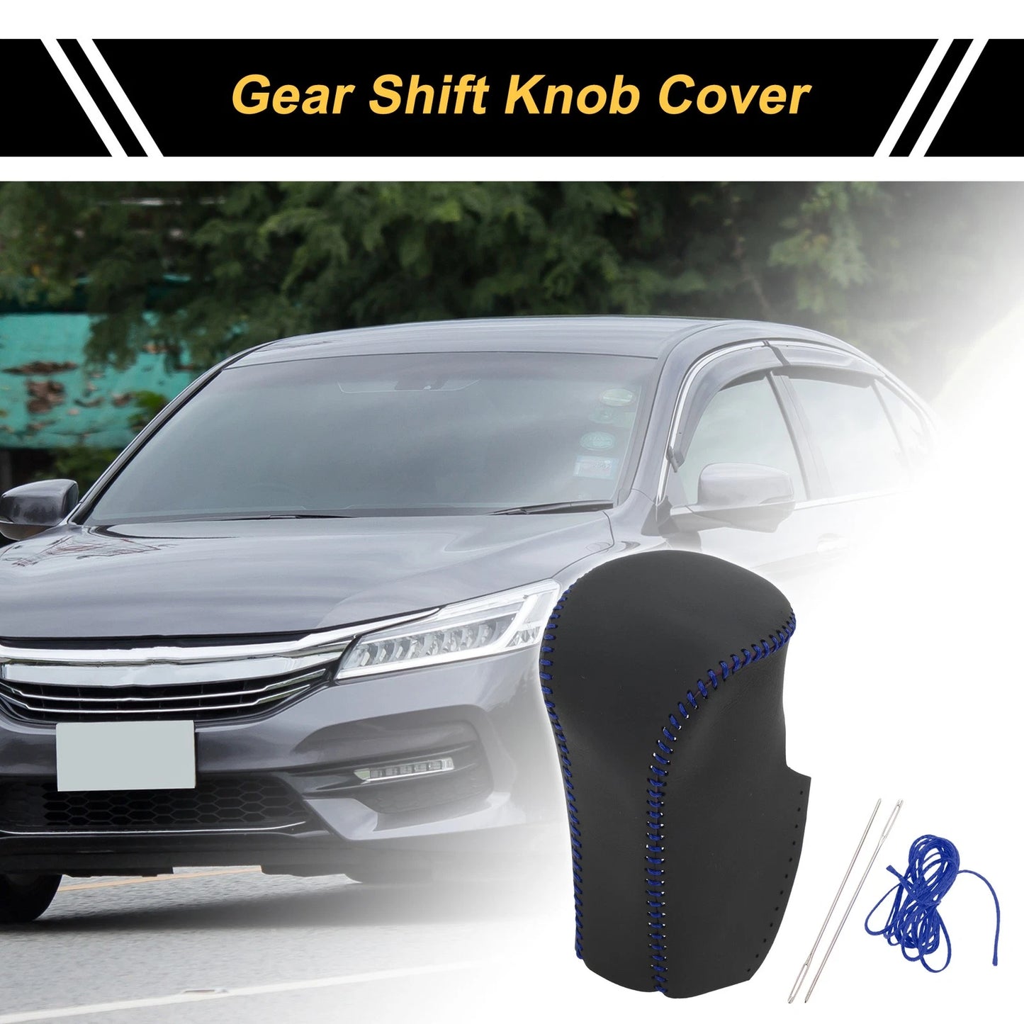 Gear Shift Knob Cover for Honda Accord (2008–2012) Black Blue Faux Leather