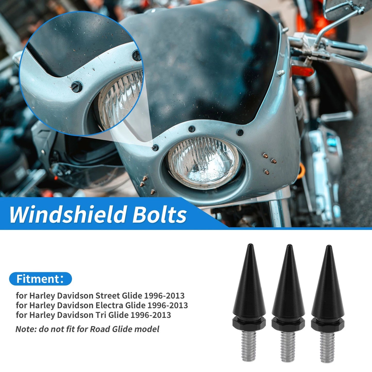 Windshield Bolts for Harley Davidson Street Glide (1996–2013) Aluminum Black