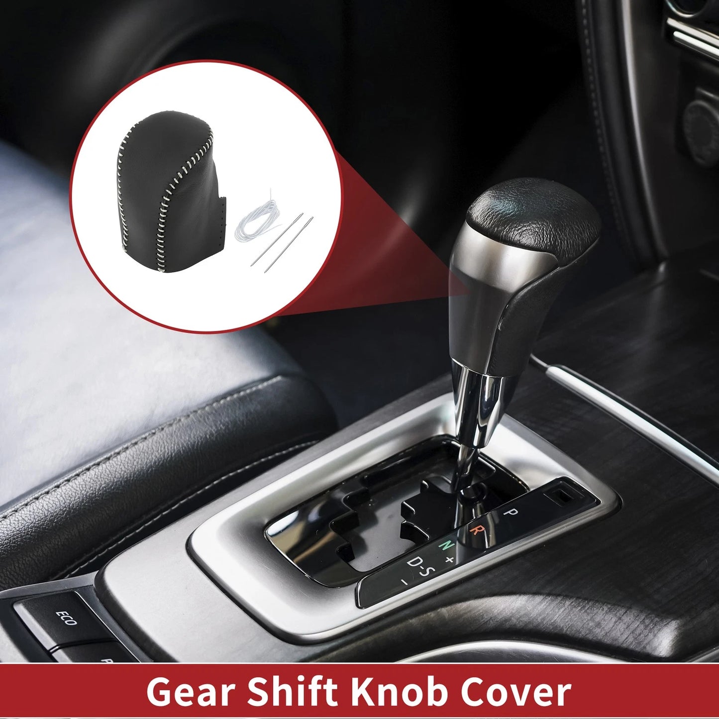 1 Pcs Gear Shift Knob Cover for Honda HR-V (2023–2024) Black Grey Faux Leather
