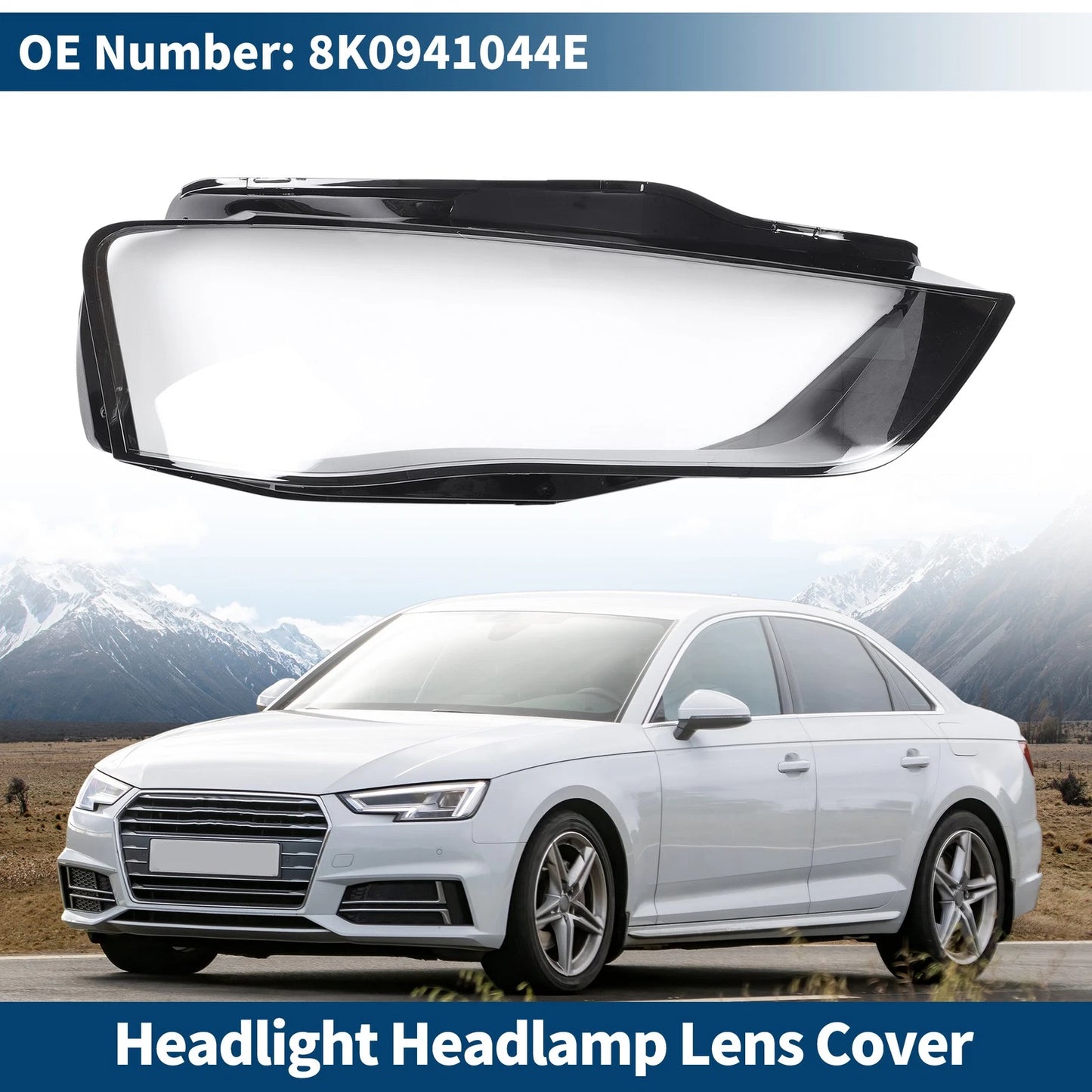 Headlight Lens Cover for Audi A4 (2009–2012) No. 8K0941044E Black