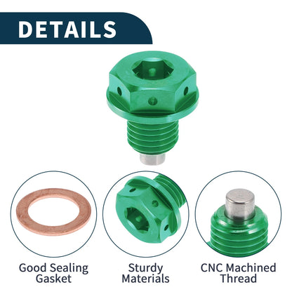 M12x1.5 Magnetic Oil Drain Plug for Oil Pan (Titanium Alloy, Green)