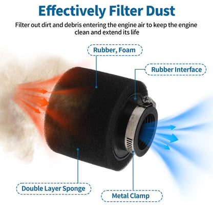 Set of 1 Motorcycle Air Filter Universal 38-40 mm Rubber Foam Black