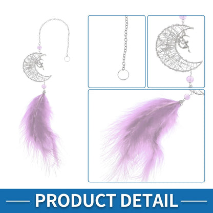 Moon Feather Pendant for Car Rear View Mirror Accessories (Light Purple)