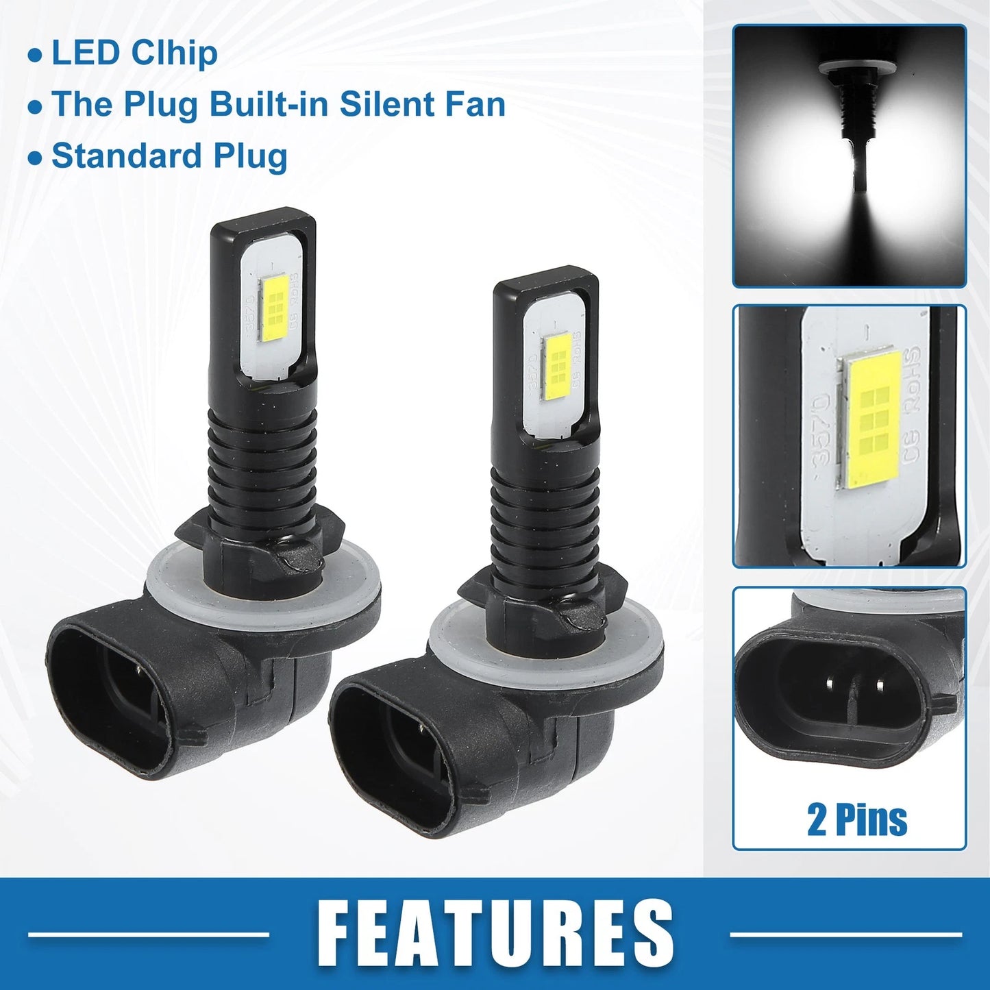 Set of 2 881 Fog Light Bulbs 80W 3570 Chips for Auto Lamp