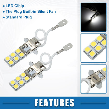 H3 Fog Light Bulbs for Car (12V, 5050 Chips, Aluminum)