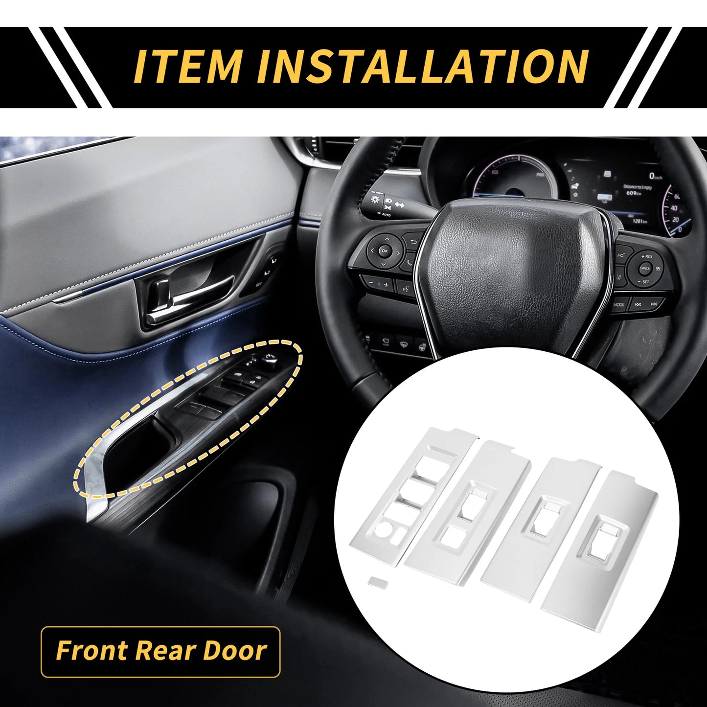 Set of 2 Front Rear Door Window Switch Panel Cover Trim for Toyota Tundra (2022–2024)