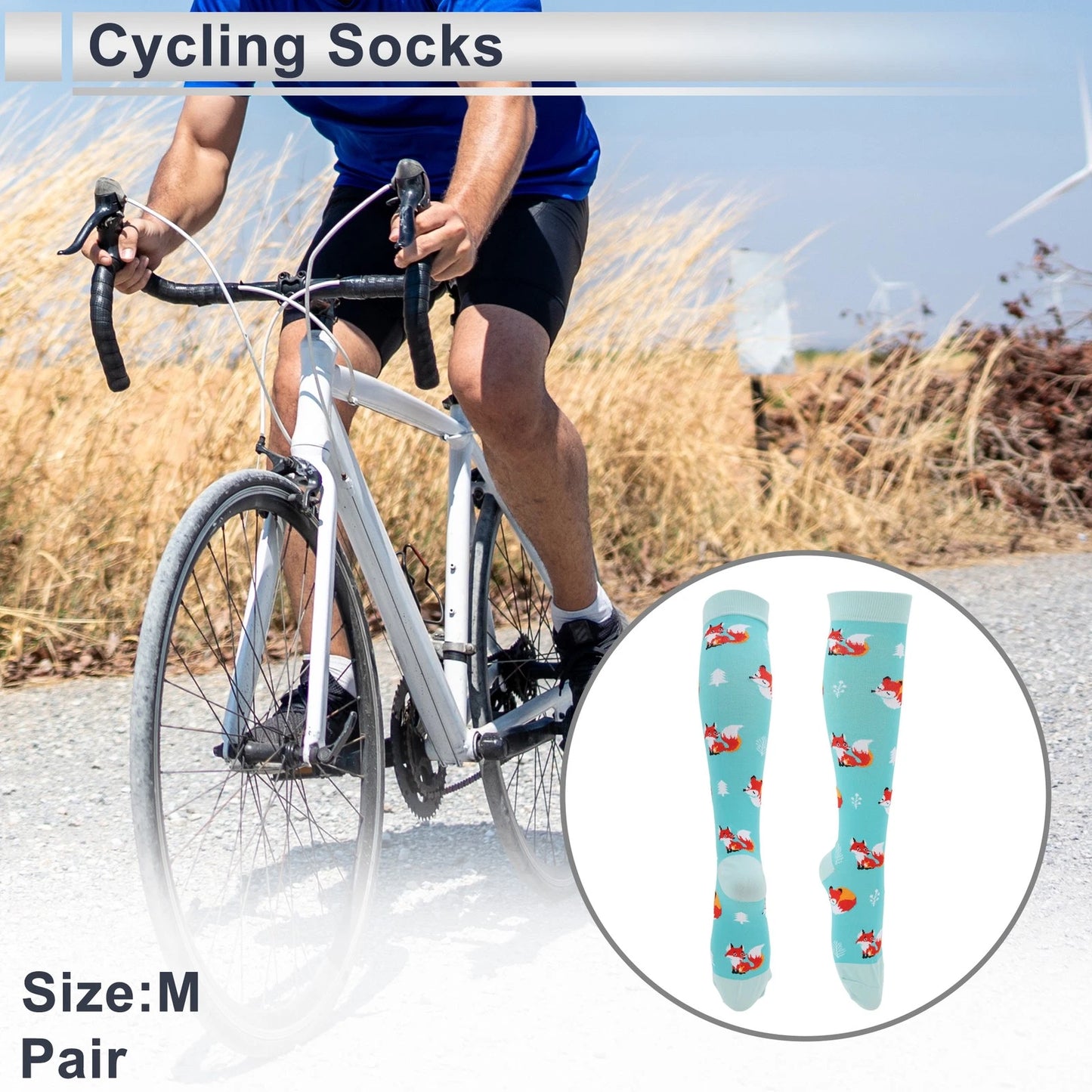 Cycling Socks Size M Sweat-Absorbent High-Cut Red Light Blue