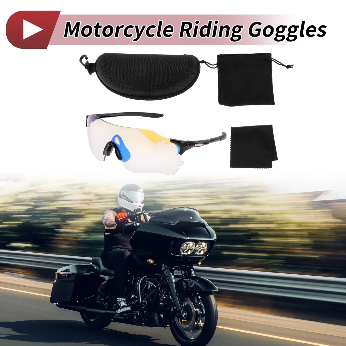 Set of 1 Motorcycle Riding Goggles for Universal Fit (Light Blue Lens)