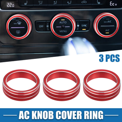 3X AC Knob Ring Covers for VW Tiguan Arteon Passat e-Golf Red