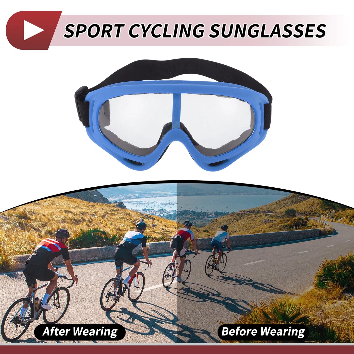 Motorcycle Riding Goggles Clear Lens Light Blue Frame (Universal Fit)
