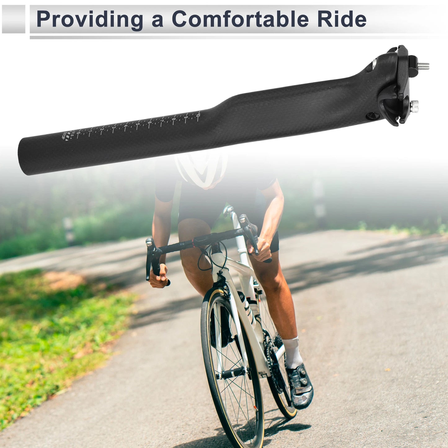 Bike Seat Post 31.6mm x 300mm for Universal Fit (Carbon Fiber, Matte Black)