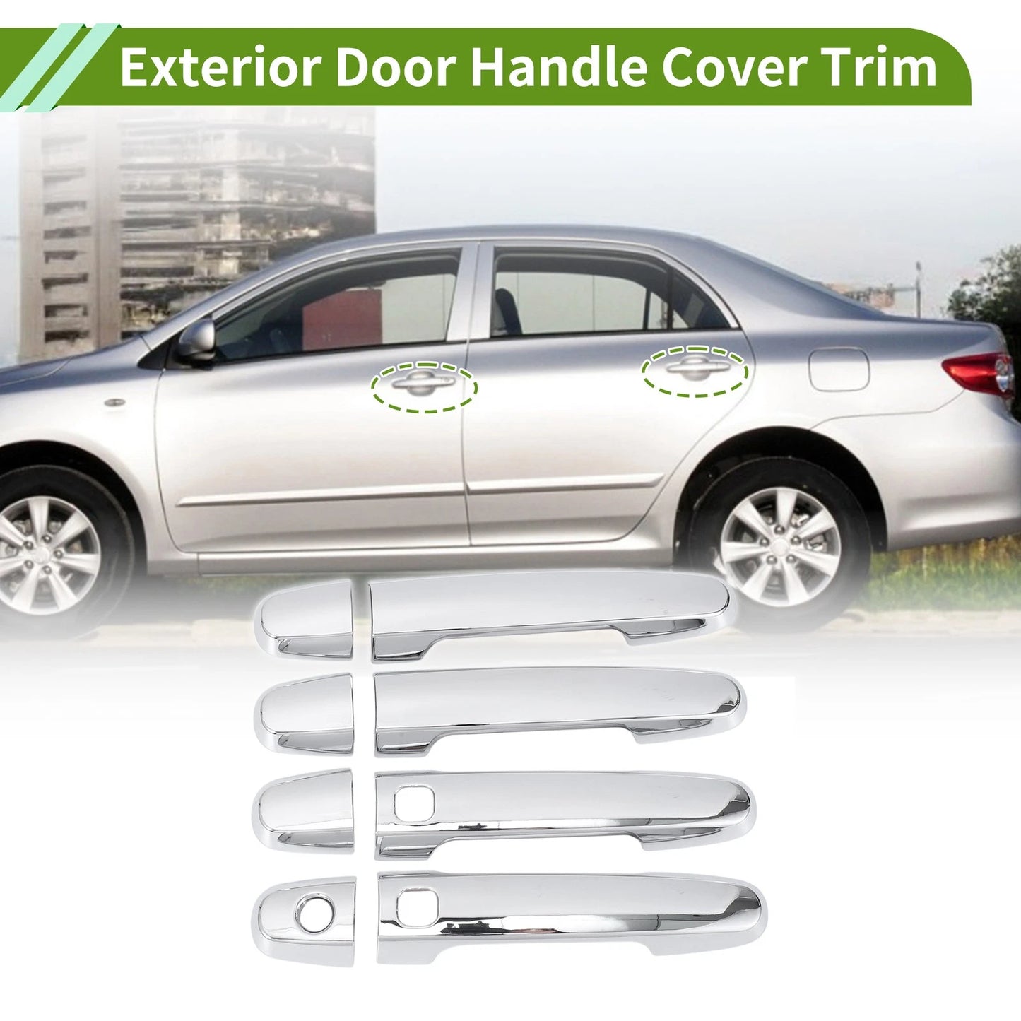 Exterior Door Handle Cover Trim for Toyota Corolla (2010–2013) Silver ABS