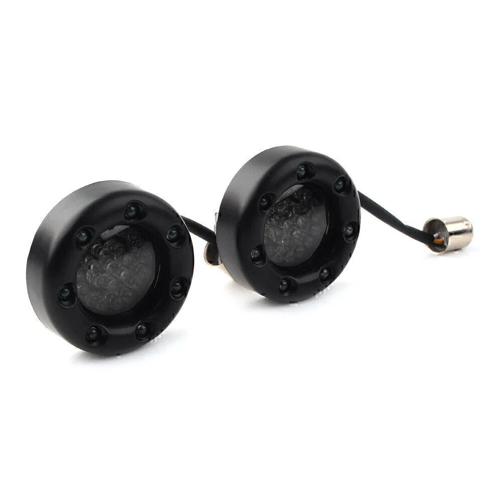 Red LED Turn Signal Lights with Gloss Black Trim Ring for Harley Sportster