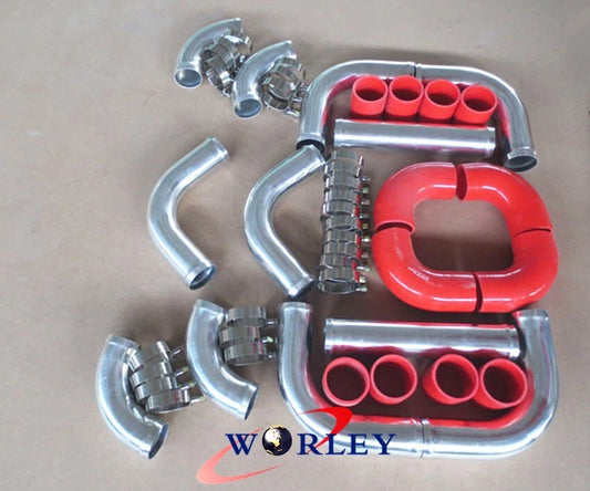 3" Aluminum Universal Intercooler Turbo Piping Kit with Red Hoses