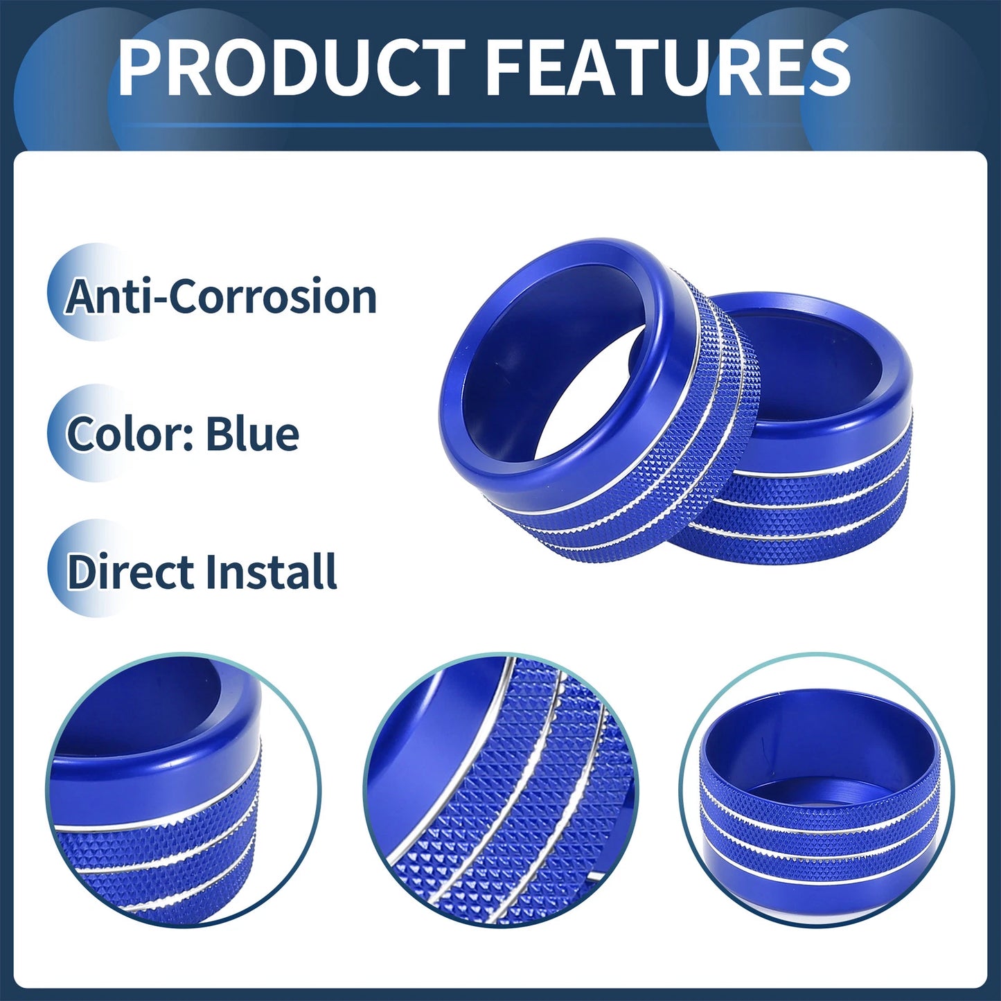 2X Center Console Audio Media Switch Knob Cover for Dodge Ram (2019–2021) Blue