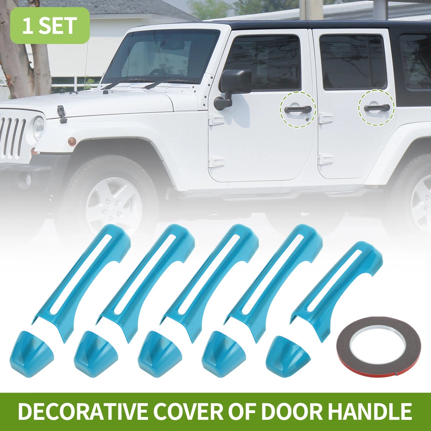 Set of 1 Decorative Door Handle Cover for Jeep Wrangler JL JLU (2018–2022) Light Blue
