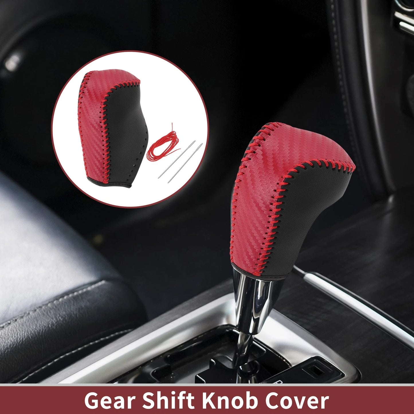 1Pc Gear Shift Knob Cover for Toyota Corolla (2014–2018) Red Faux Leather