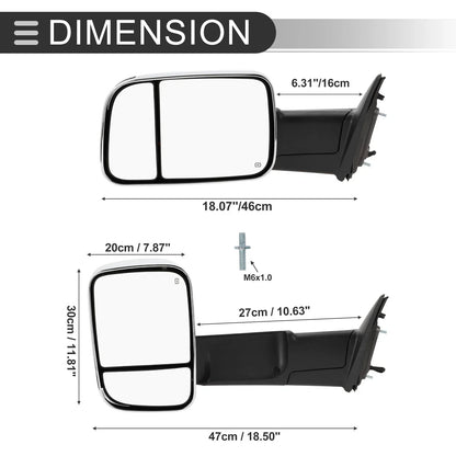 Tow Mirrors for Dodge Ram 1500 with LED Turn Signal Light Silver Tone (2009-2018)