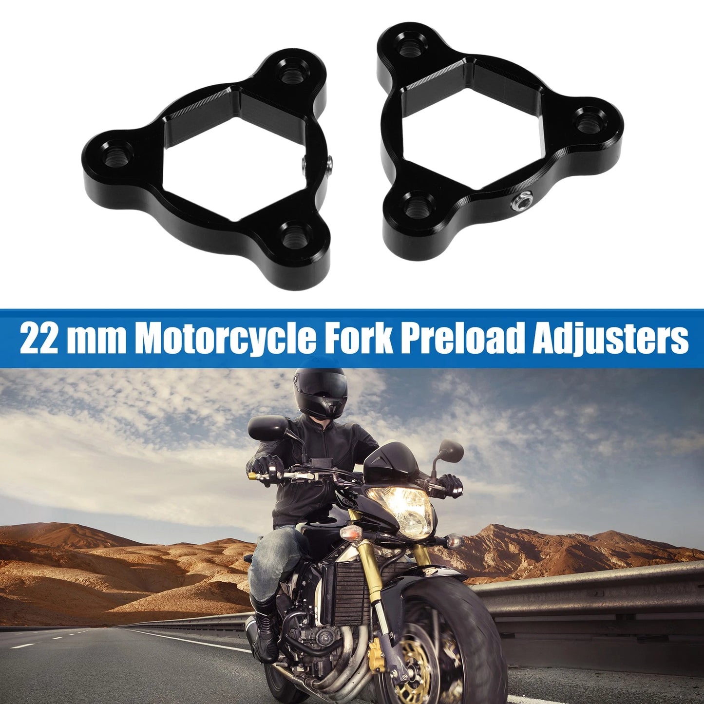 2X Fork Preload Adjusters for Racing Motorcycle (Aluminum Alloy, Black)