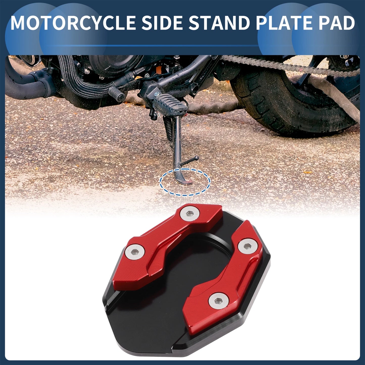 Side Stand Plate Pad for Motorcycle (1 Set) - Aluminum Alloy, Red