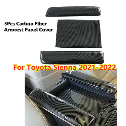 3Pcs Carbon Fiber Armrest Storage Box Trim Cover for Toyota Sienna (2021–2022)