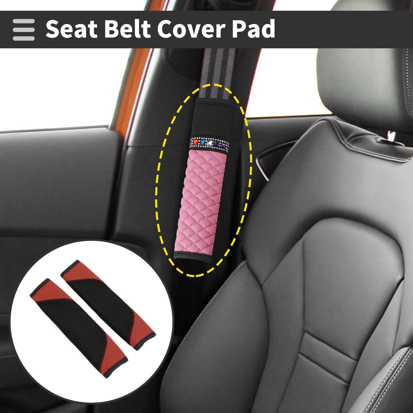 Set of 2 Red Seat Belt Cover Pads 22cm for Universal Fit