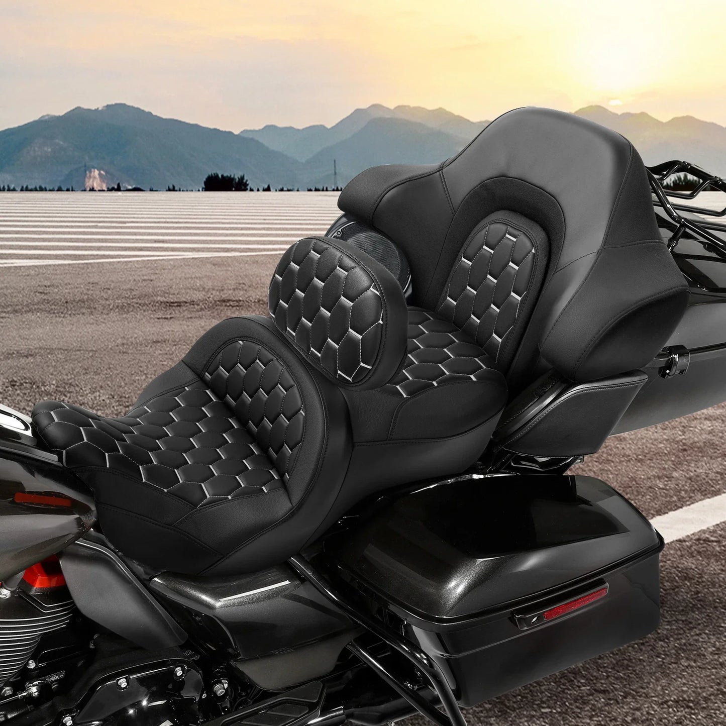 2x Gel Seat With Backrest Pad for Harley Road King Glide (14-23)