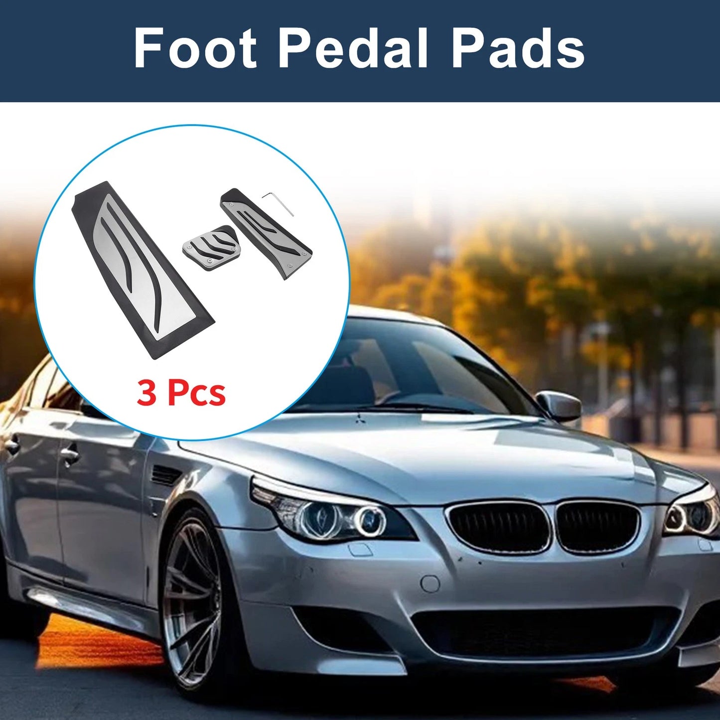 3 Pcs Automatic Foot Accelerator Pedal Covers for BMW 5 Series E60/E61 (2004–2010)