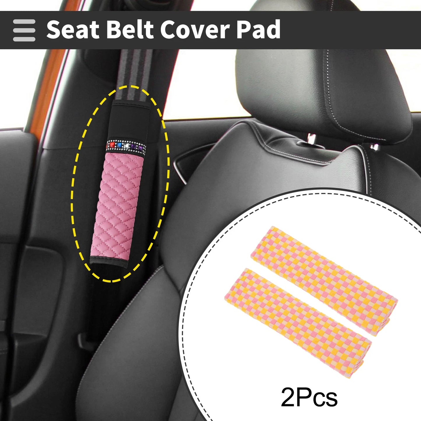 Set of 2 Yellow Pink Seat Belt Cover Pads for Universal Fit (24cm)
