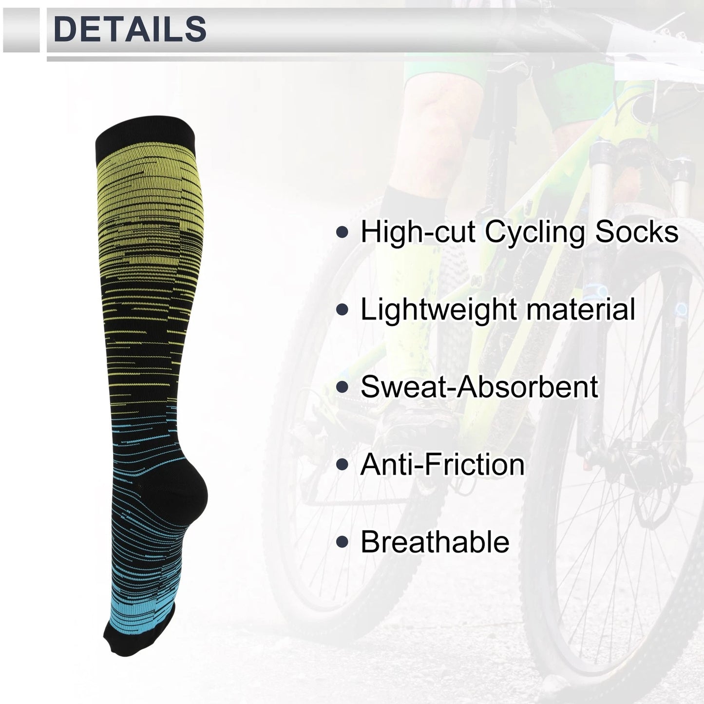Cycling Socks Size S-M High-Cut Breathable Bright Yellow Blue