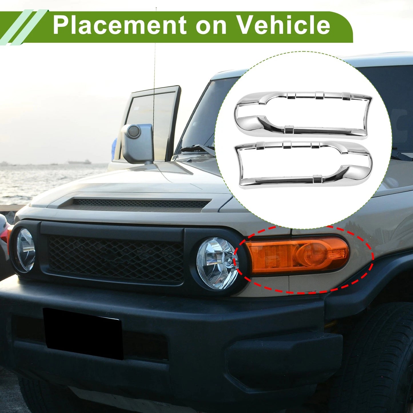 Pair Headlight Trim Bezel for Toyota FJ Cruiser (2007–2014) Silver Tone