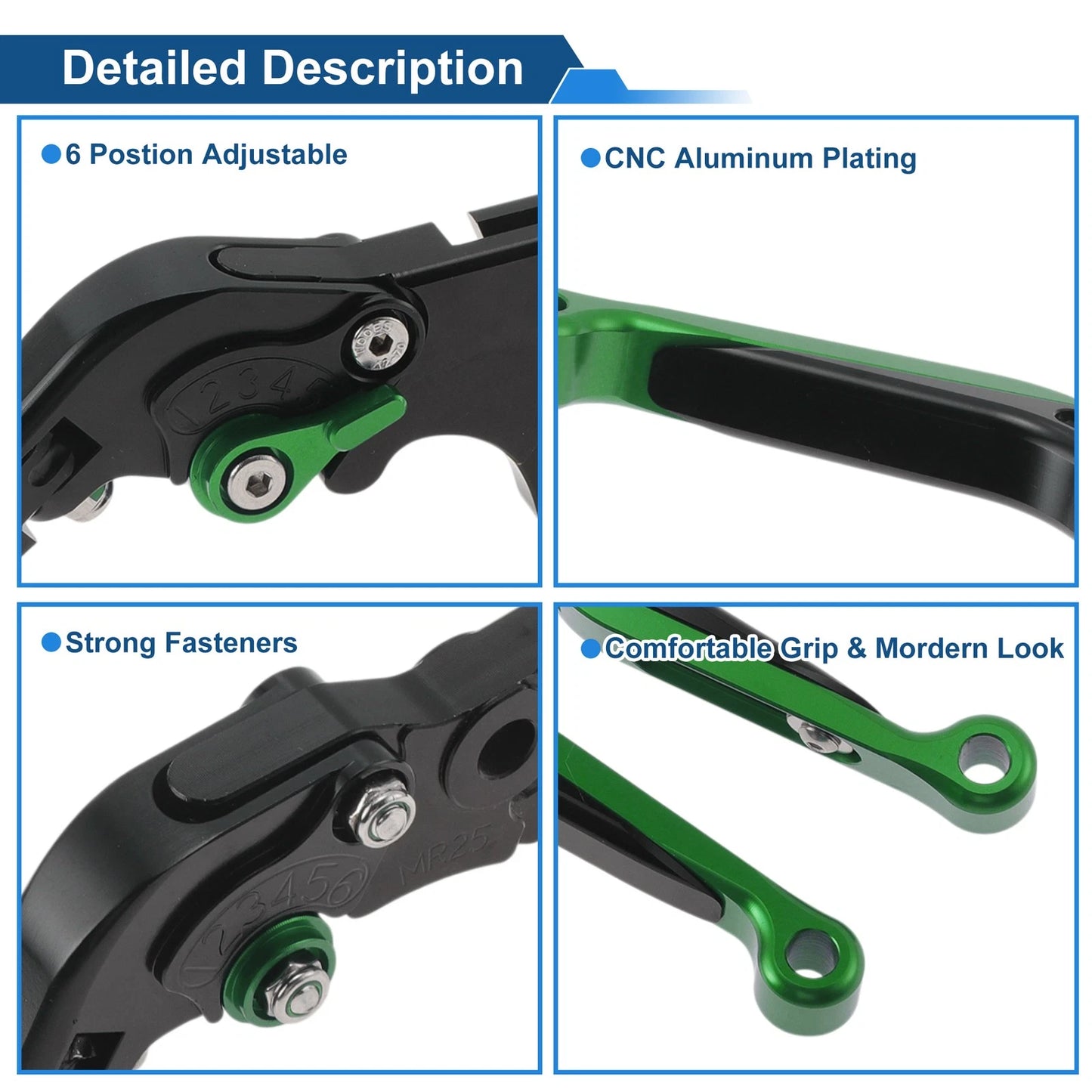 Adjustable Brake Clutch Levers for Yamaha MT125 (2014–2021) Black Green