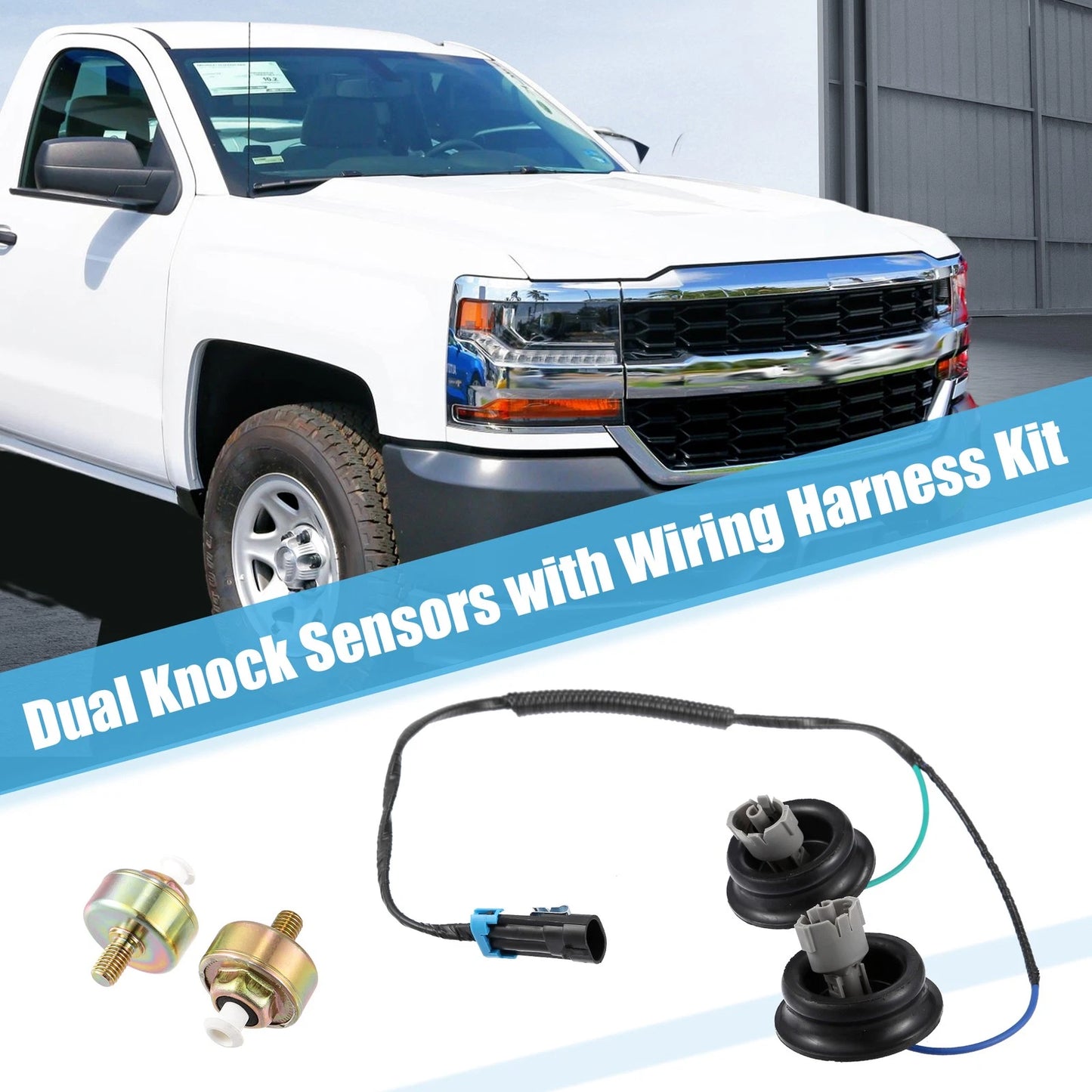 Dual Knock Sensor with Wiring Harness Kit for Chevy Silverado 1500, Tahoe