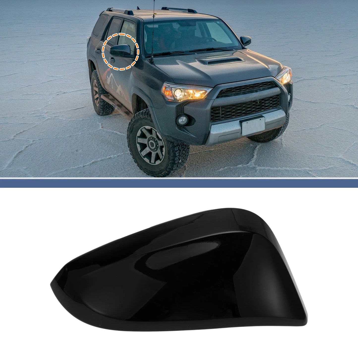 Right Side Mirror Cover Cap Replacement Gloss Black for Toyota 4Runner (2010–2023)